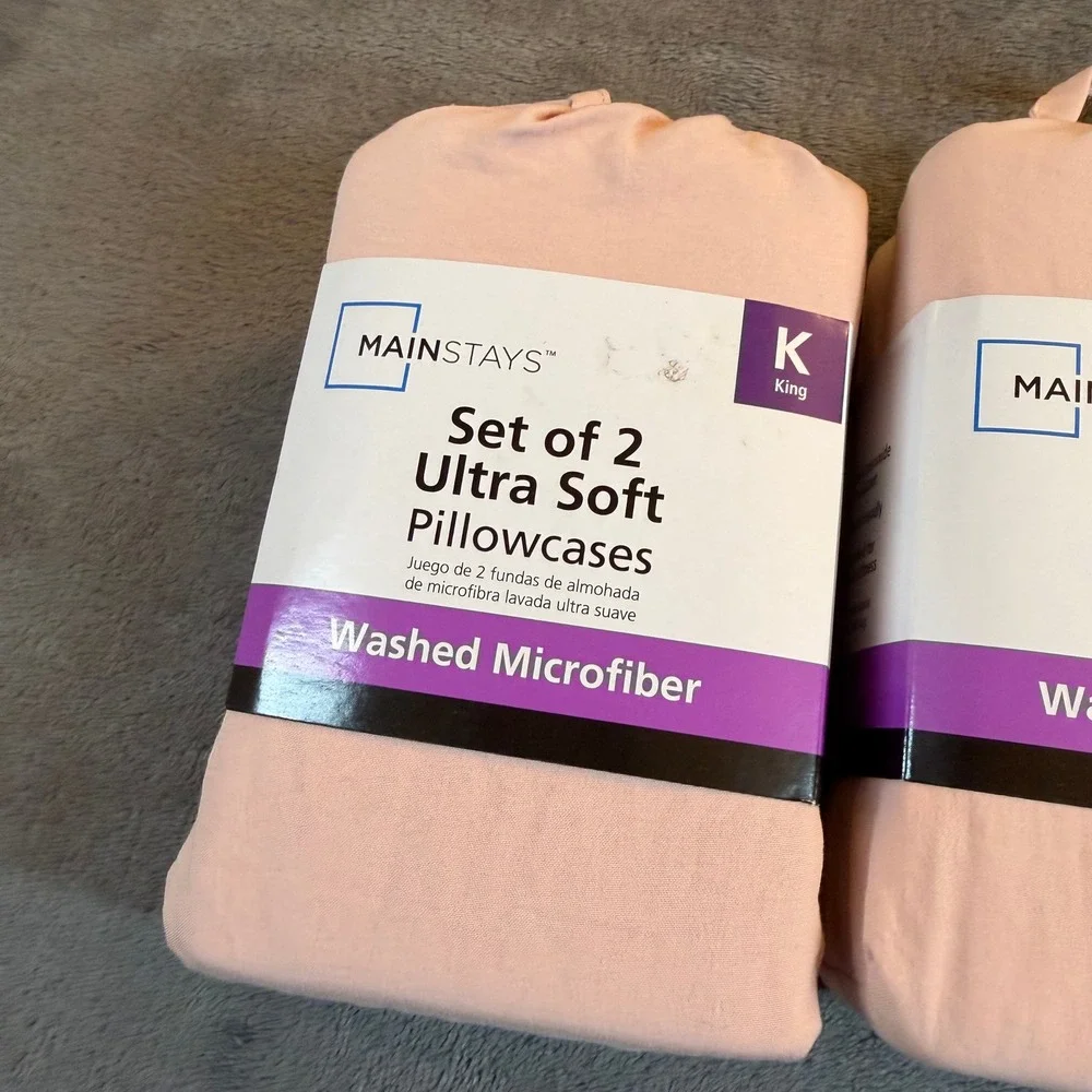 Mainstays King Set‎ of 2 Ultra Soft Washed Microfiber Pillowcases Pink new